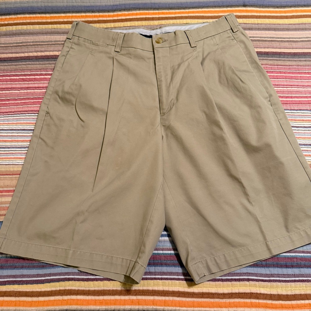Callaway Mens Pleated Golf Shorts Tan Khaki Cotton Size 32 Chevron‎ Logo